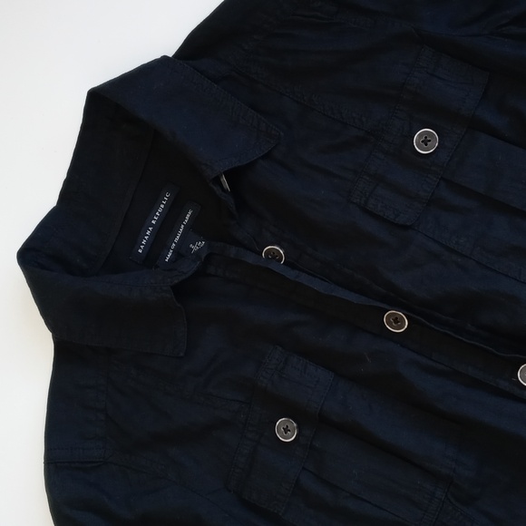 Banana Republic 3/4 Sleeve Black Soft Italian Cotton Button Down Shirt Dress 2 - Picture 3 of 16